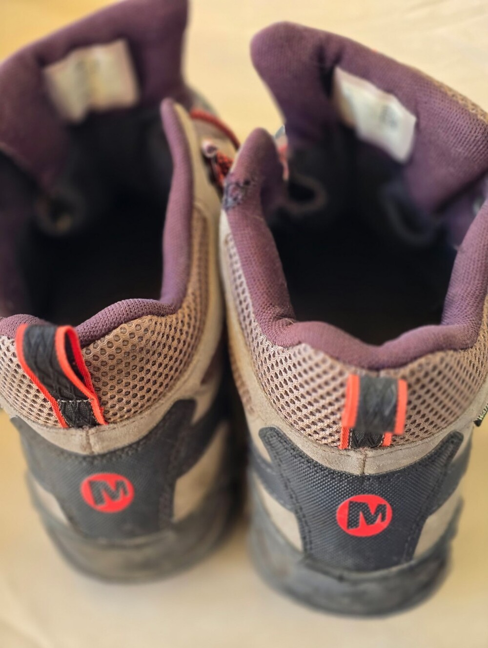 Merrell Mens Brown Hiking Boots with Red Accents
